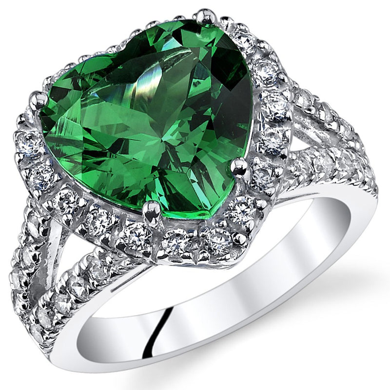 Emerald Ring Sterling Silver Heart Shape 6 Carats