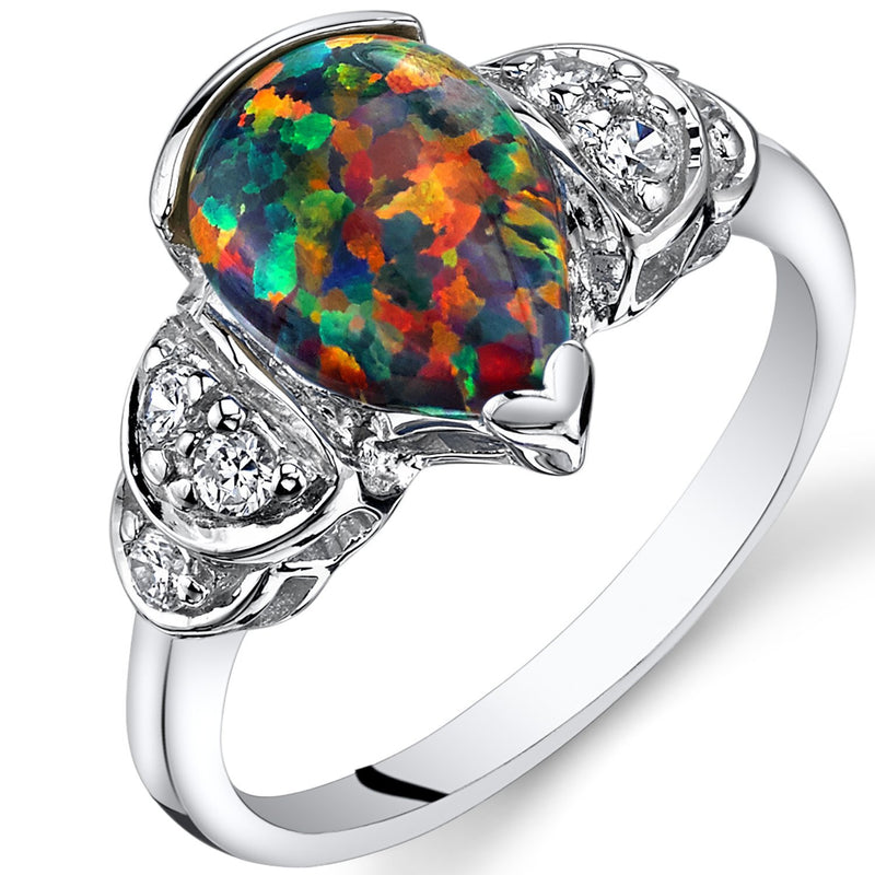 Black Opal Bellezza Ring Sterling Silver 1.00 Carat Sizes 5 to 9