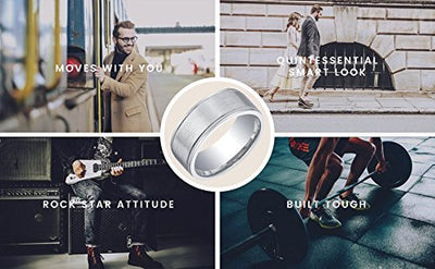 Men's Classic Milgrain Wedding Ring Band 8mm Sterling Silver Brush Matte Comfort Fit