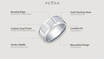 Men's Delta Wedding Ring Band 8mm Sterling Silver Brush Satin Comfort Fit
