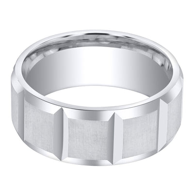Men's Delta Wedding Ring Band 8mm Sterling Silver Brush Satin Comfort Fit