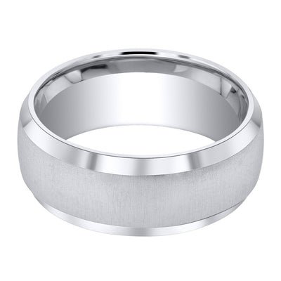 Men's Beveled Edge Wedding Ring Band 8mm Sterling Silver Brush Matte Comfort Fit