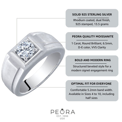 Moissanite Men's Hightower Engagement Ring Sterling Silver 1 Carat
