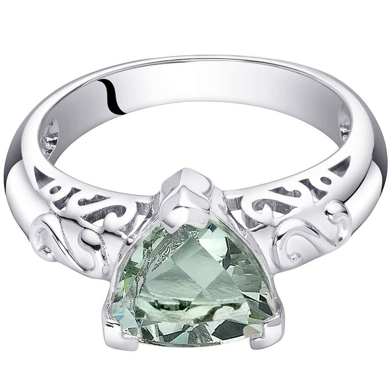 Green Amethyst Ring Sterling Silver Trillion Shape 2.5 Carats