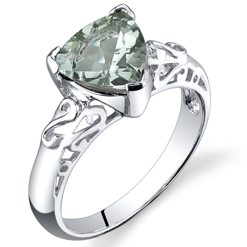 Green Amethyst Ring Sterling Silver Trillion Shape 2.5 Carats