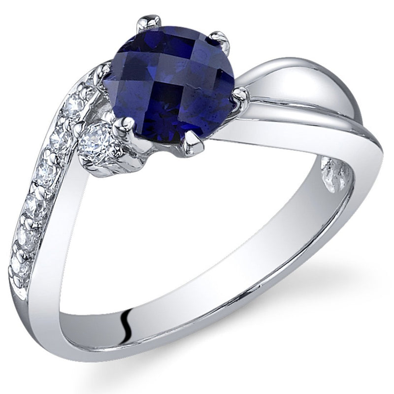 Blue Sapphire Ring Sterling Silver Round Shape 1.25 Carats
