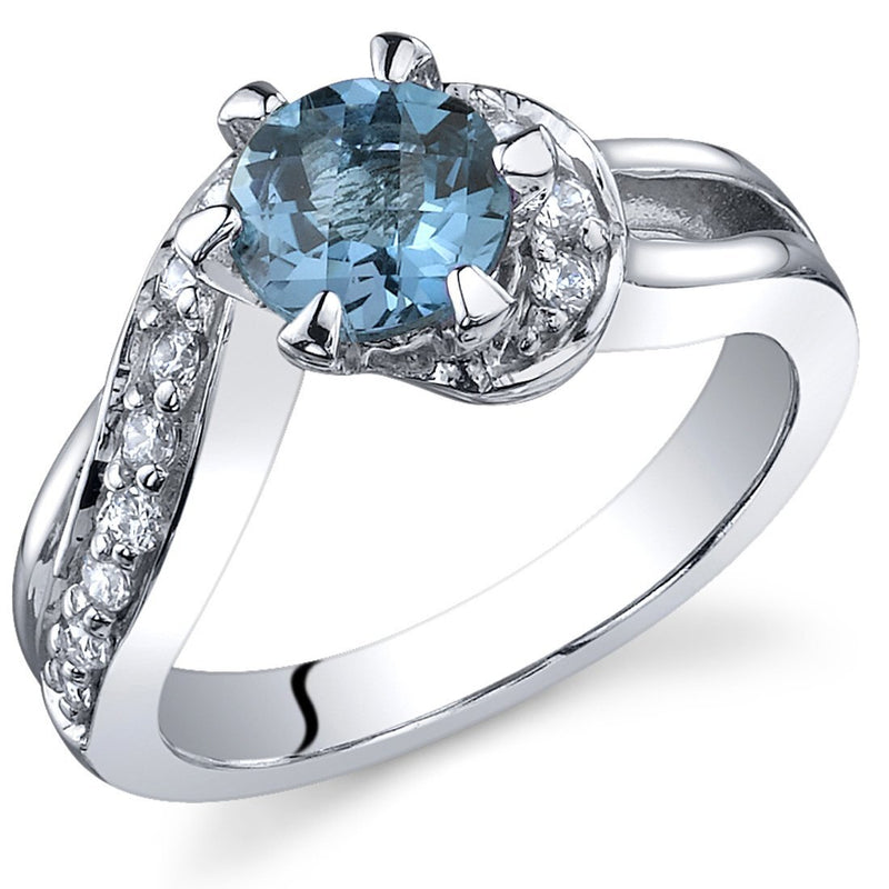 London Blue Topaz Ring Sterling Silver Round Shape 1 Carats