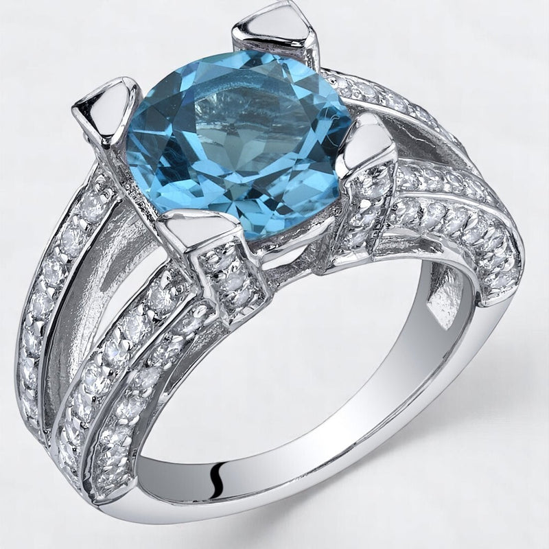 Swiss Blue Topaz Ring Sterling Silver Round Shape 3 Carats
