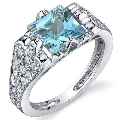 Swiss Blue Topaz Ring Sterling Silver Princess Shape 1.75 Carat