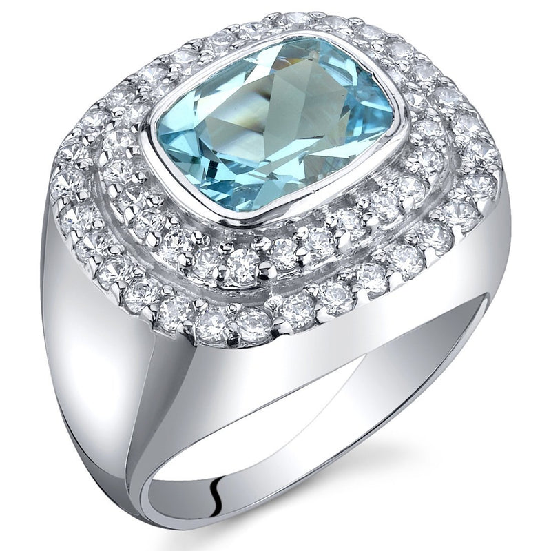 Swiss Blue Topaz Ring Sterling Silver Radiant Shape 2.25 Carats