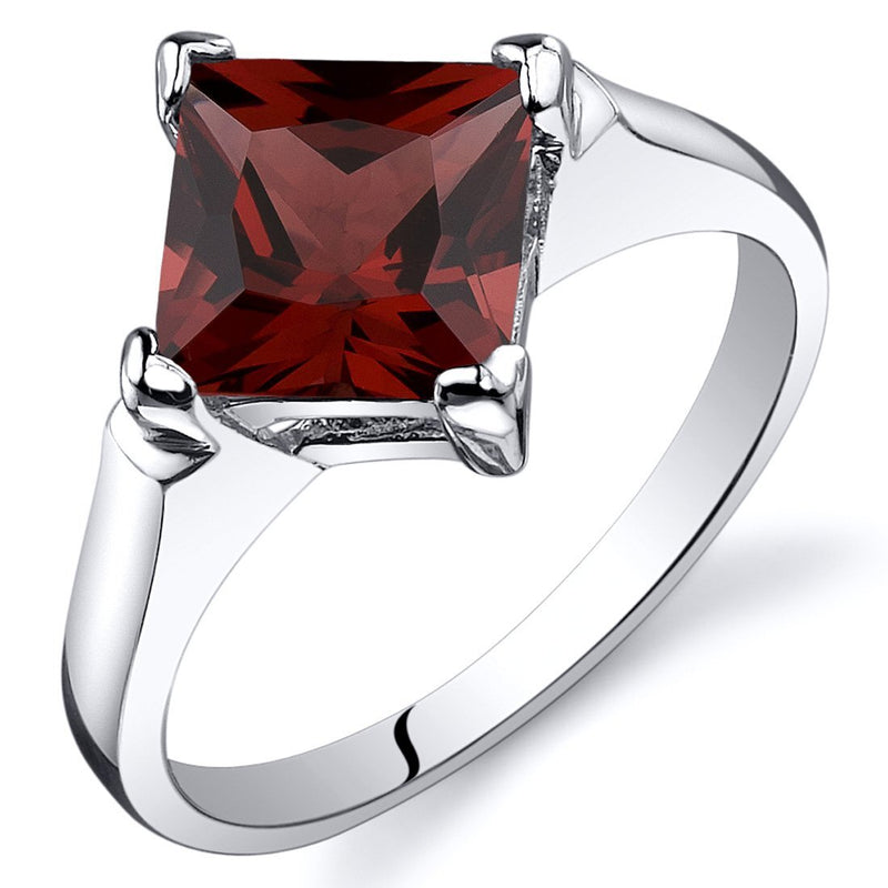Garnet Ring Sterling Silver Princess Shape 2 Carats