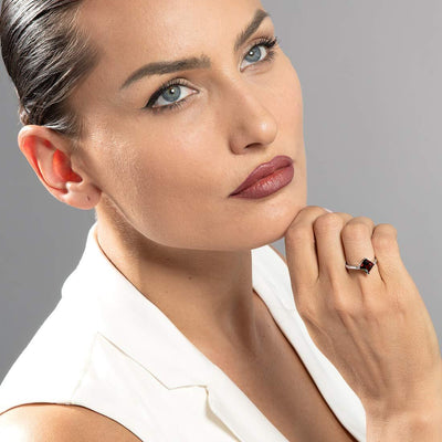 Garnet Ring Sterling Silver Princess Shape 2 Carats