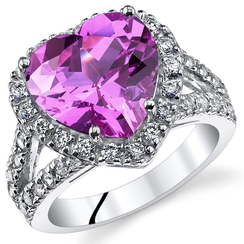 Pink Sapphire Ring Sterling Silver Heart Shape 5.5 Carats