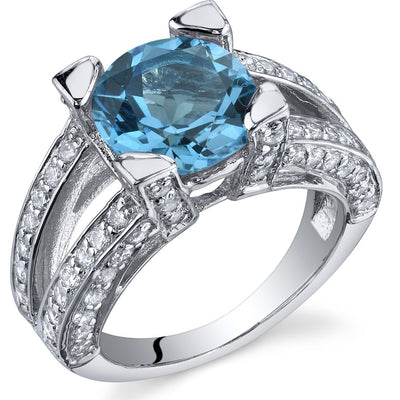 Swiss Blue Topaz Ring Sterling Silver Round Shape 3 Carats