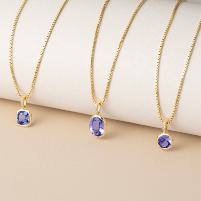 Trillion Shape Tanzanite and Diamond Pendant Necklace 14K Yellow Gold 1.75 Carats