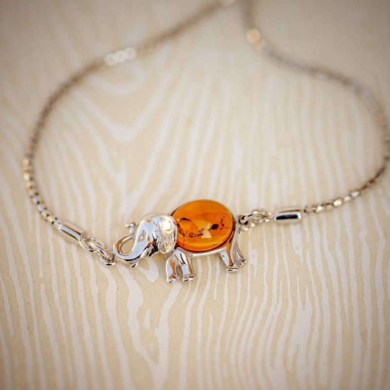 Baltic Amber Sterling Silver Elephant Adjustable Friendship Bracelet