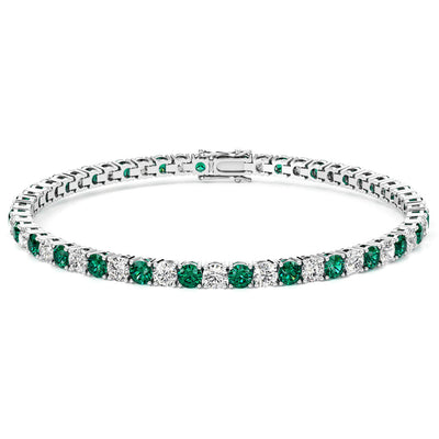 Emerald and Diamond Tennis Bracelet 14K Gold 6 Carats