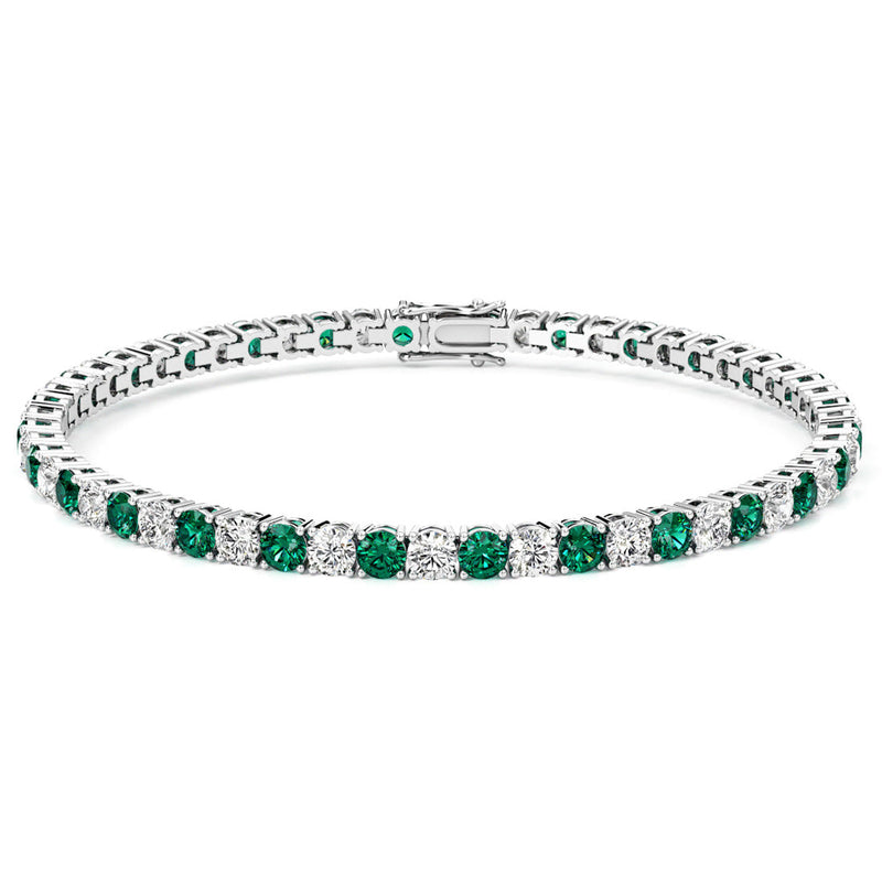 Emerald and Diamond Tennis Bracelet 14K Gold 6 Carats