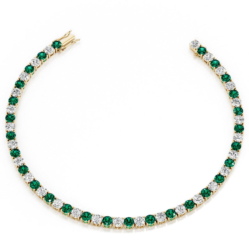 Emerald and Diamond Tennis Bracelet 14K Gold 6 Carats