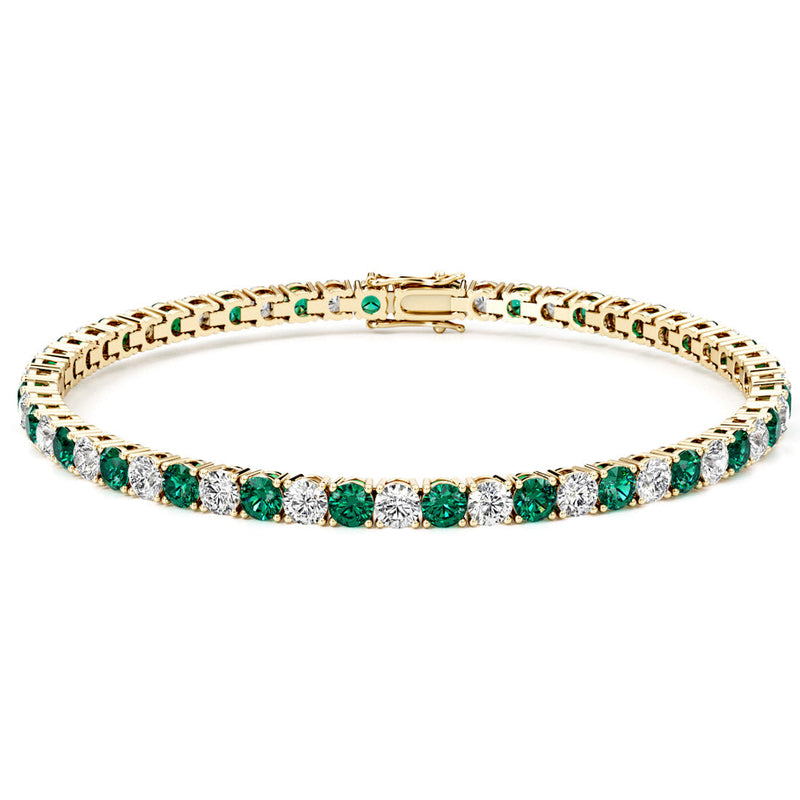 Emerald and Diamond Tennis Bracelet 14K Gold 6 Carats