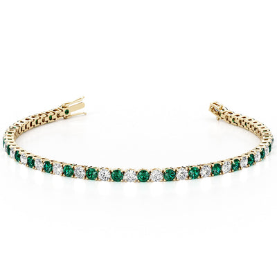 Emerald and Diamond Tennis Bracelet 14K Gold 6 Carats