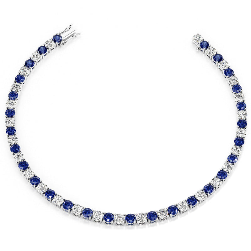 Blue Sapphire and Diamond Tennis Bracelet 14K Gold 9.50 Carats