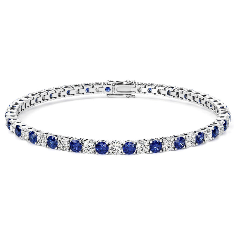 Blue Sapphire and Diamond Tennis Bracelet 14K Gold 9.50 Carats