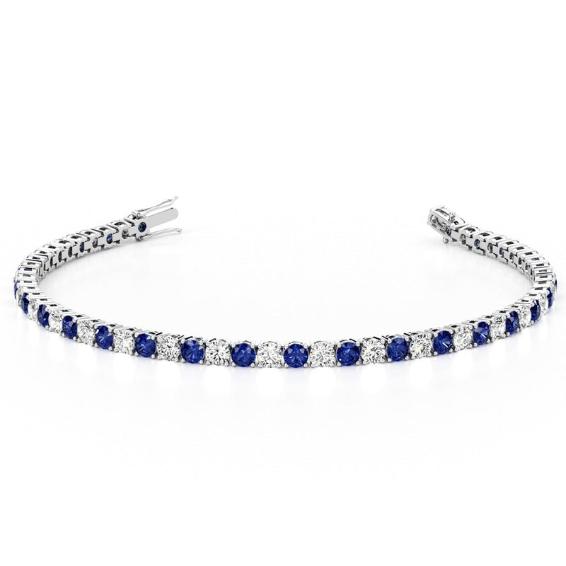 Blue Sapphire and Diamond Tennis Bracelet 14K Gold 9.50 Carats