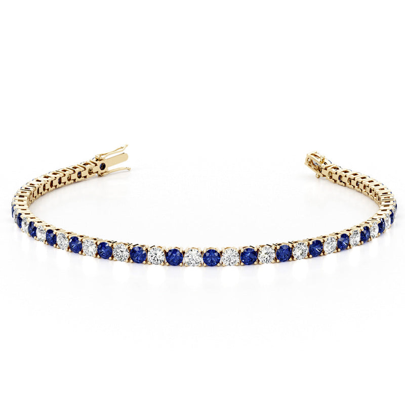 Blue Sapphire and Diamond Tennis Bracelet 14K Gold 9.50 Carats