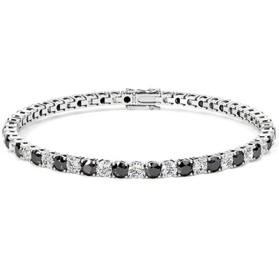 Black and White Diamond Tennis Bracelet 14K Gold 6 Carats