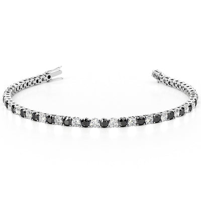 Black and White Diamond Tennis Bracelet 14K Gold 6 Carats