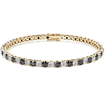 Black and White Diamond Tennis Bracelet 14K Gold 6 Carats