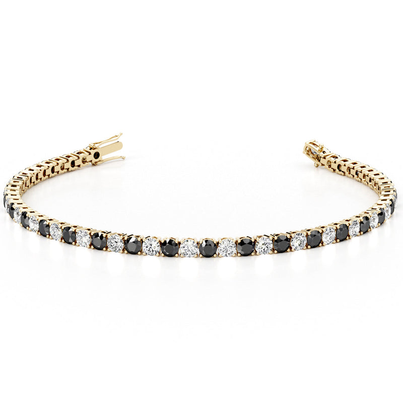 Black and White Diamond Tennis Bracelet 14K Gold 6 Carats