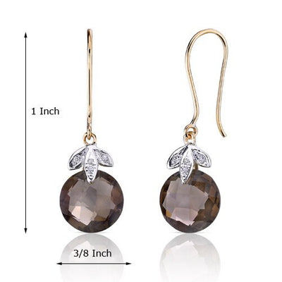 Smoky Quartz and Diamond Earrings 14K Yellow Gold 7 Carats Round Shape