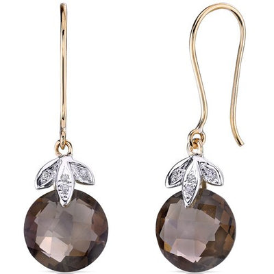 Smoky Quartz and Diamond Earrings 14K Yellow Gold 7 Carats Round Shape