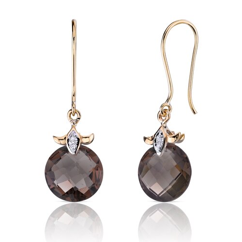 Smoky Quartz Earrings 14 Karat Yellow Gold Round Shape 7 Carats E18422