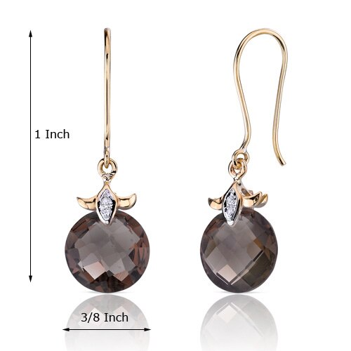 Smoky Quartz Earrings 14 Karat Yellow Gold Round Shape 7 Carats E18422