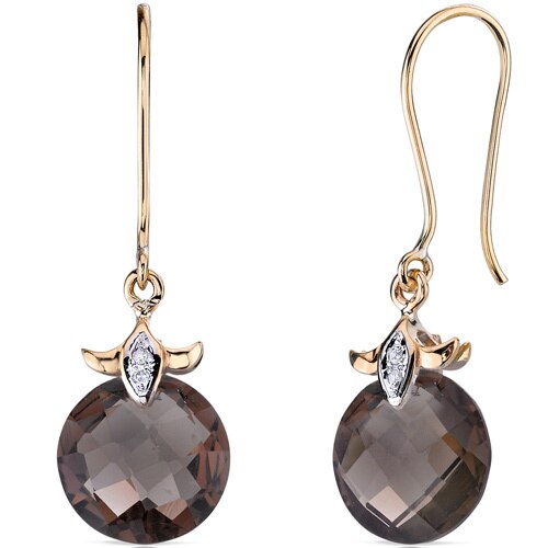 Smoky Quartz Earrings 14 Karat Yellow Gold Round Shape 7 Carats E18422