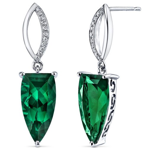 Emerald Earrings 14 Karat White Gold Half Marquise 5.5 Carats