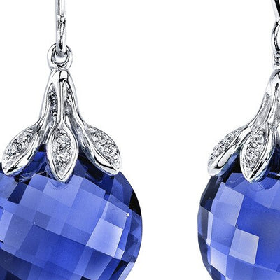 Blue Sapphire Earrings 14 Kt White Gold Round Shape 18 Carats