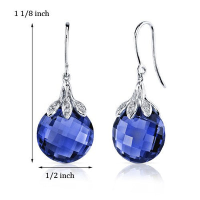 Blue Sapphire Earrings 14 Kt White Gold Round Shape 18 Carats