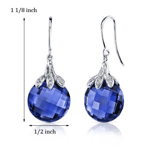 Blue Sapphire Earrings 14 Kt White Gold Round Shape 18 Carats