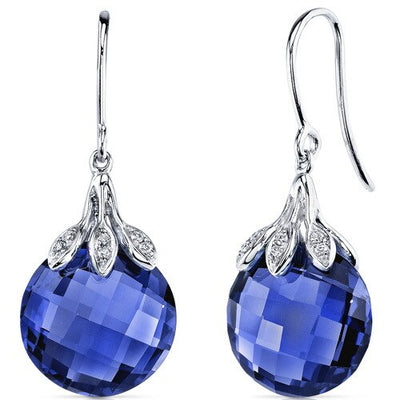 Blue Sapphire Earrings 14 Kt White Gold Round Shape 18 Carats