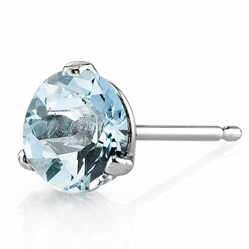 Aquamarine Stud Earrings 14 Karat White Gold Round 1.5 Carats