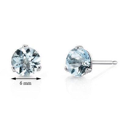 Aquamarine Stud Earrings 14 Karat White Gold Round 1.5 Carats