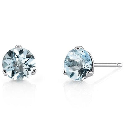 Aquamarine Stud Earrings 14 Karat White Gold Round 1.5 Carats