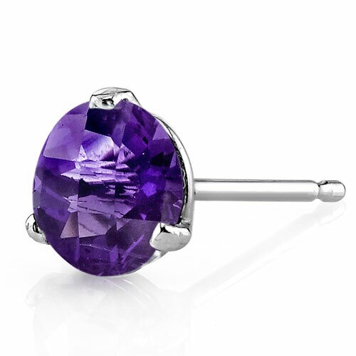 Amethyst Stud Earrings 14 Kt White Gold Round Shape 1.5 Carats