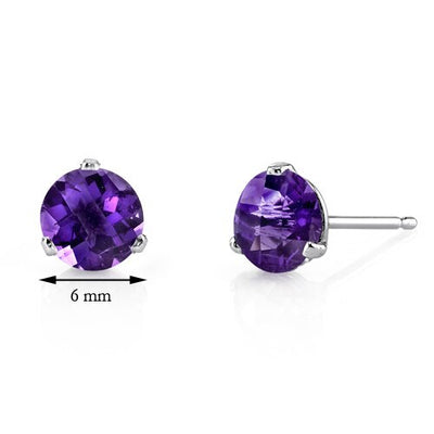 Amethyst Stud Earrings 14 Kt White Gold Round Shape 1.5 Carats