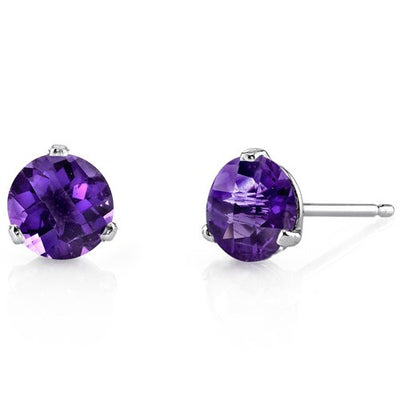 Amethyst Stud Earrings 14 Kt White Gold Round Shape 1.5 Carats