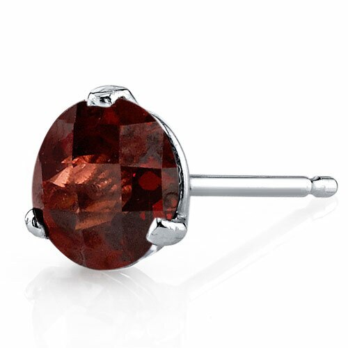 Garnet Stud Earrings 14 Kt White Gold Round Shape 2.25 Carats